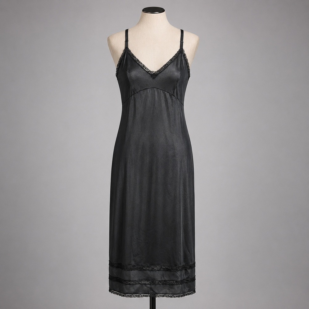 Vintage Whimsigoth Satin Lace Babydoll‎ Slip Dress Size S Black Fairy Grunge Y2K
